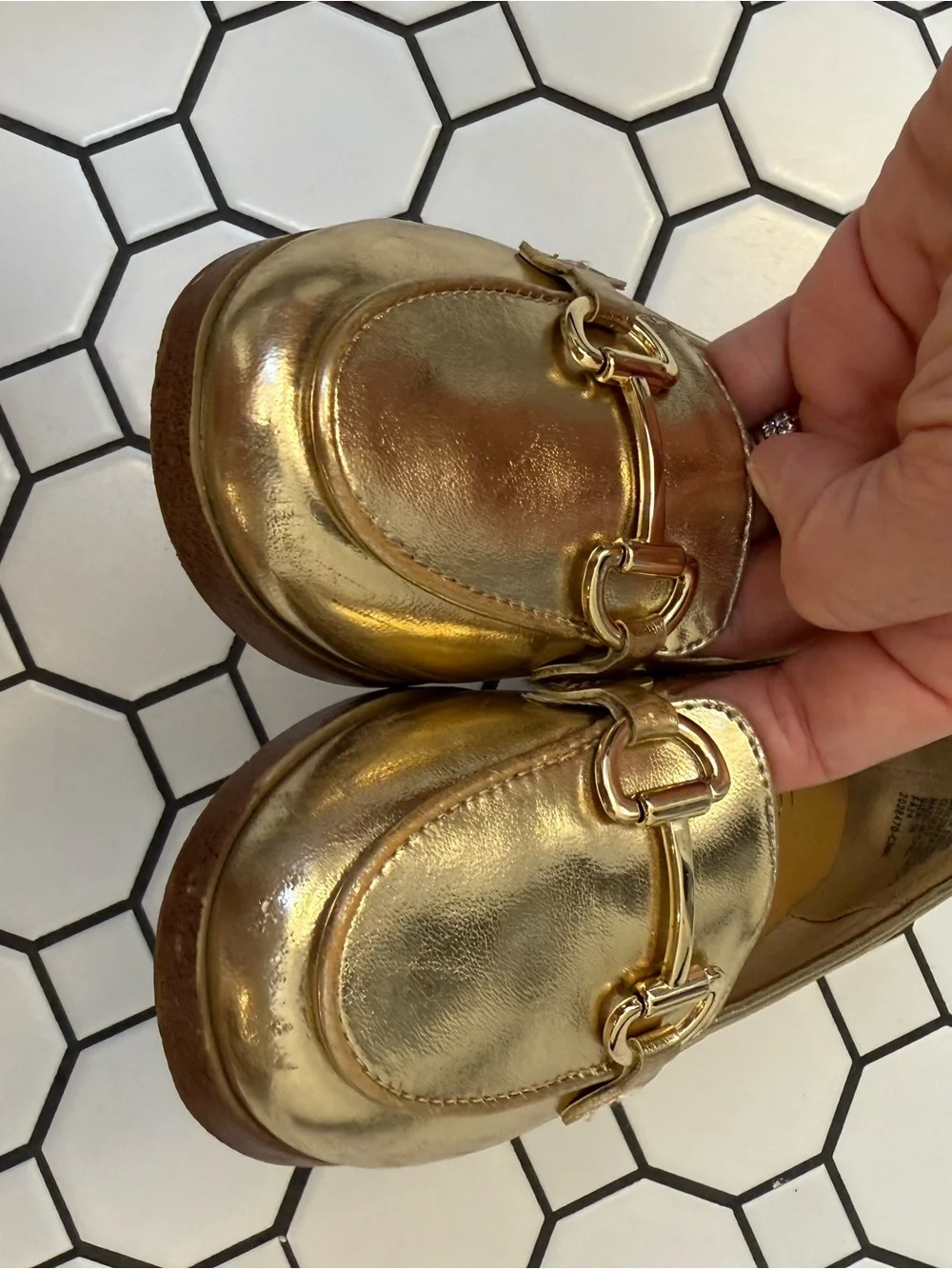 J. Crew Kids Metallic Gold Loafers with Bit Detail